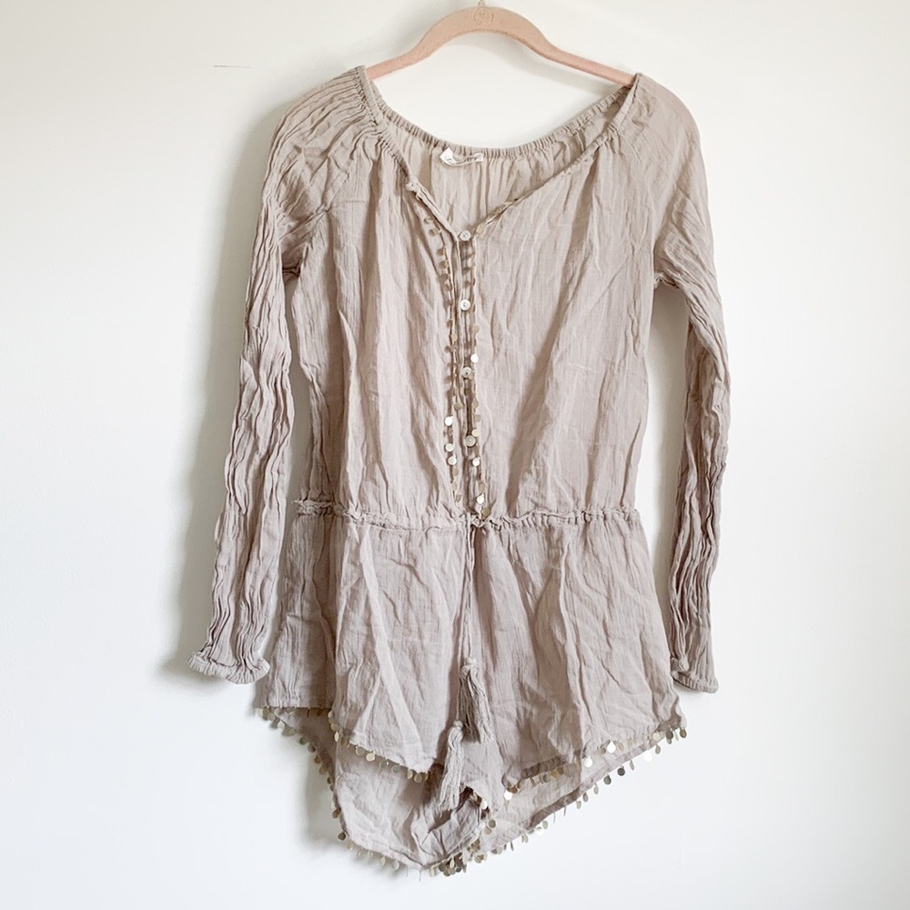 LoveShackFancy Beige Metal Trim Romper